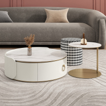 Modern minimalist round rock plate tea table size combined Nordic light lavish size family living room Creative tea table with bench