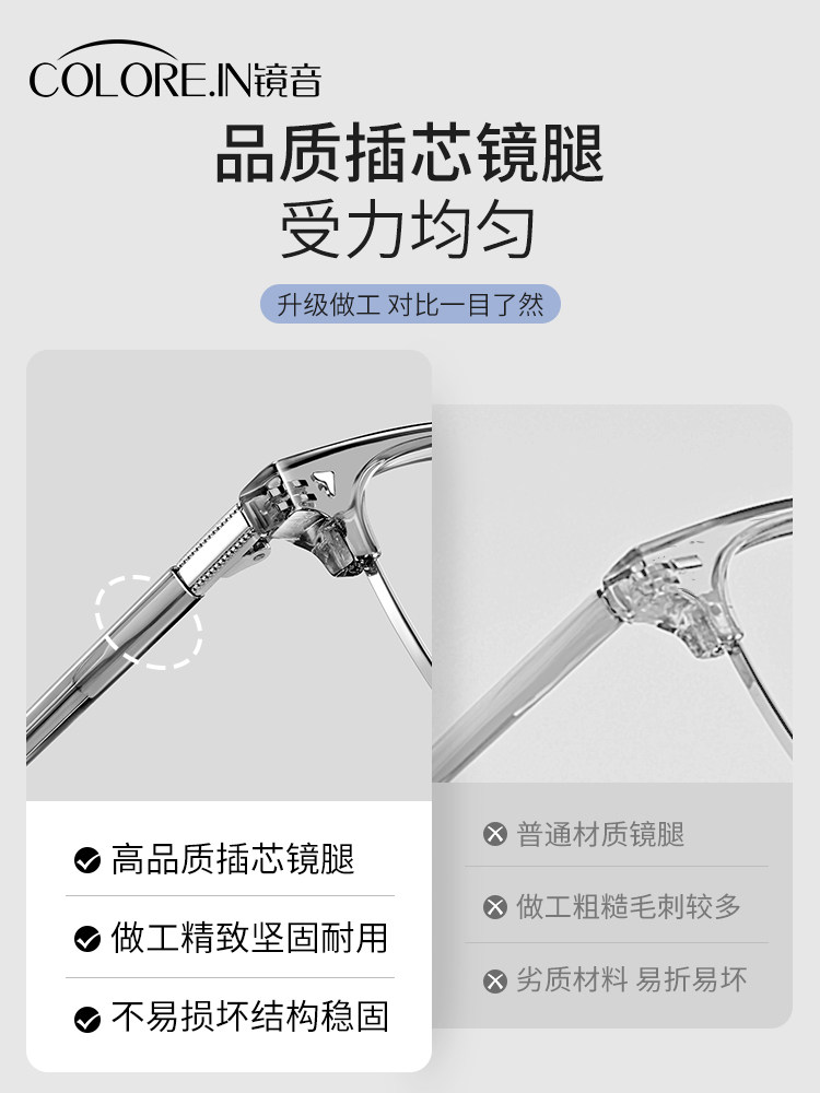 Half-Frame Myopia Glasses Frame for Men, Transparent Coconut Gray, Blue Light Blocking, Can Be Fitted with Prescription Lenses, Astigmatism, Suitable for Male and Female Students