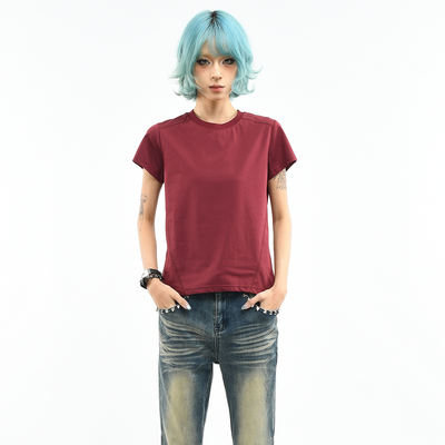 OV Original/deconstructed patchwork mint antibacterial Solona short-sleeved T-shirt for women, a slimming short shoulder cool top trend