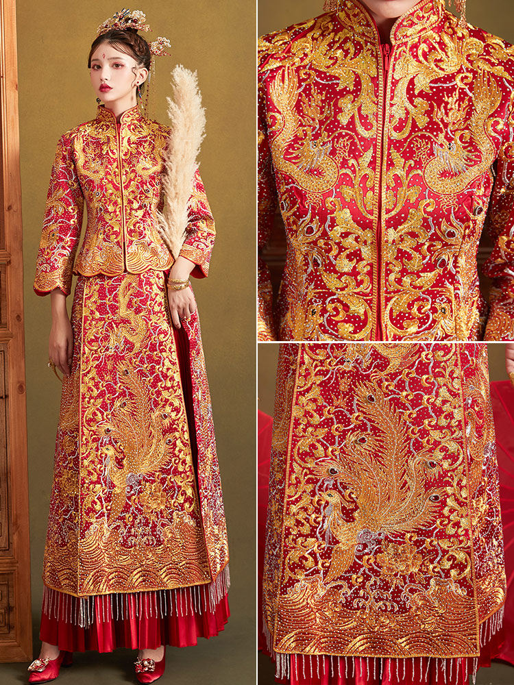 Xiuhe dress bride 2020 new Chinese wedding dress dragon and phoenix hanging Xiuhe wedding dress show kimono slim 2021 female