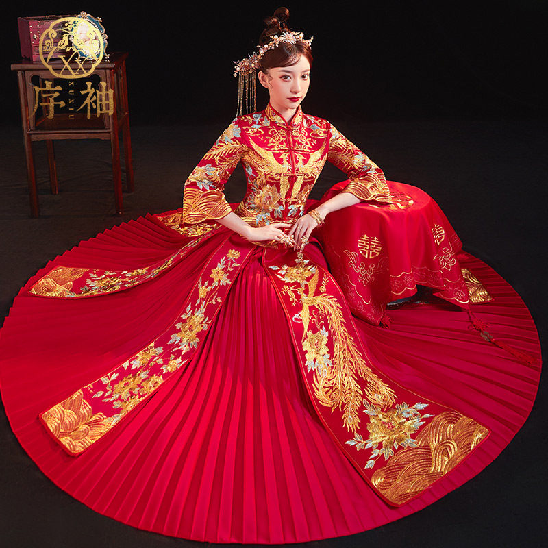 Xiuhe dress bride 2021 new wedding toast dress large size Xiuhe Chinese style show kimono thin wedding dress