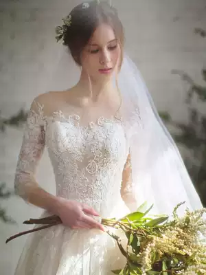 French light main wedding dress starry sky 2021 new temperament bride trailing mori department simple and generous little man out of the yarn