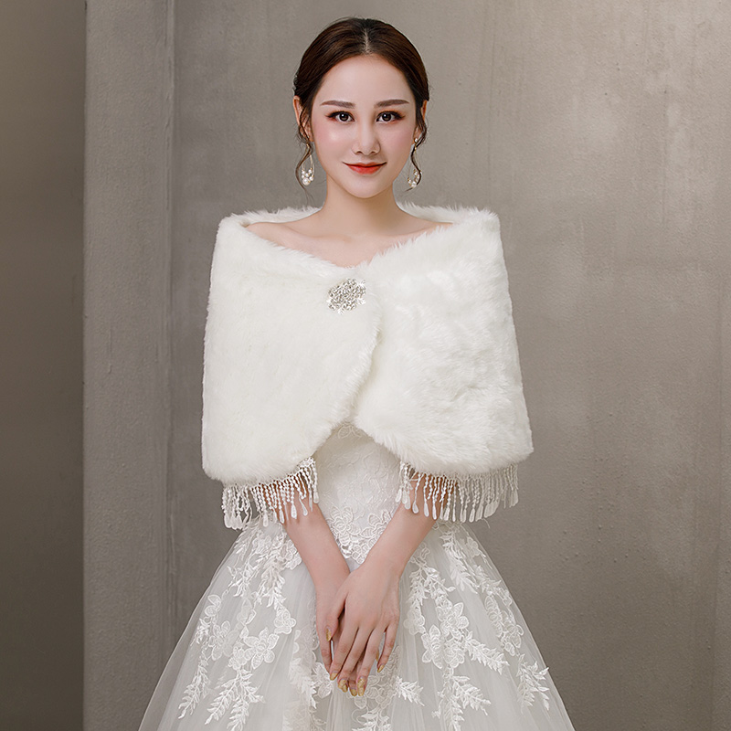 Wool shawl 2021 new warm outer wedding dress toast suit jacket autumn and winter wedding long sleeve fur woman