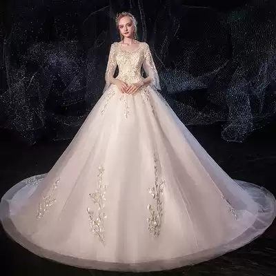Large size pregnant woman light main wedding dress 2021 New temperament bride simple atmosphere long tailed thick arm small man