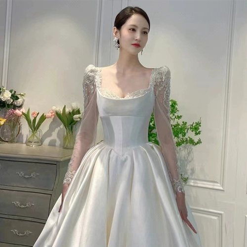 Лонгслив для невесты, коллекция 2023, французский стиль, премиум класс, большой размер, облегающий крой