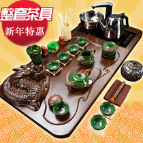 Purple sand tea set set household full-automatic set of kung fu ice cracking modern simple induction cooker solid wood tea tray tea ceremony