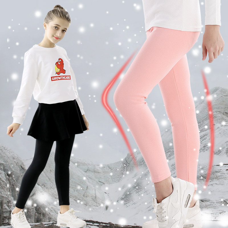 Girl's inside lap pants 2019 Spring and autumn clothes big children incorporate suede pants foreign pie pure cotton outwear dress pants fake two pieces