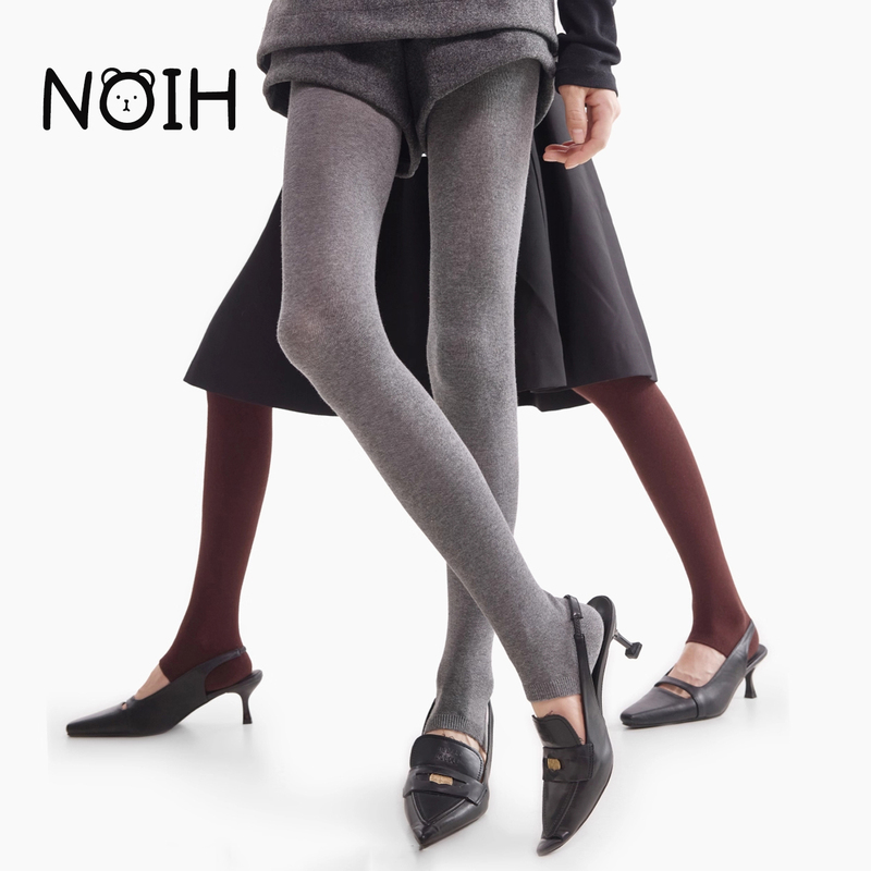 Japanese Noih Spring and Autumn Gray Leggings Layered with Socks, Miu Style Solid Color Non-Slip Half-Foot Footed Tights