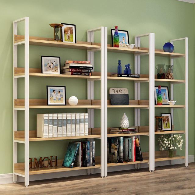 Simple steel-wood bookshelf bookcase wrought iron storage rack floor-standing household multi-layer storage storage shelf shelf display rack