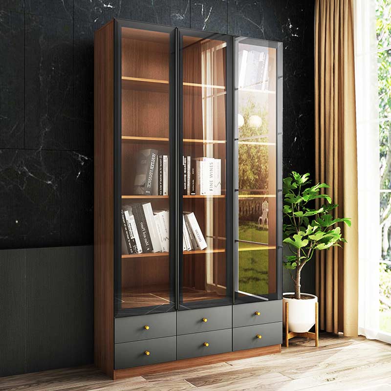 Nordic sliding door glass bookcase simple modern bookcase with door shelf bookshelf cabinet floor-to-ceiling study large bookcase