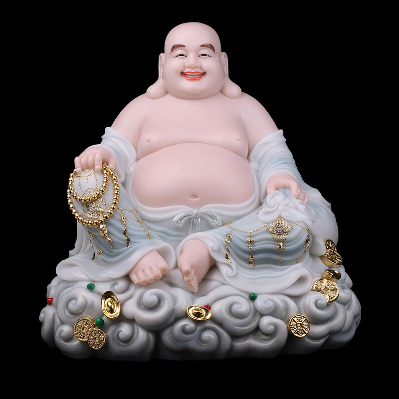 Wukong Wishing you prosperity ancient body wide body Maitreya Buddha laughing Buddha Zhao Cai into the Baohan white jade handicraft table ornaments