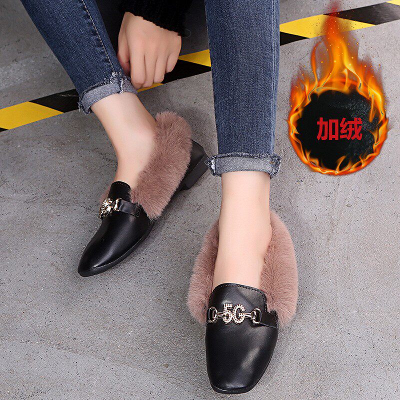 英伦风小加绒鞋女2019秋季网红新款百搭复古韩版雪地靴单鞋