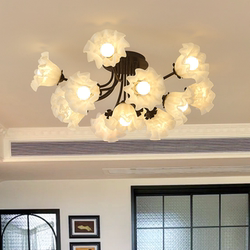 French Retro Lily of the Valley Glass Ceiling Lamp, American-Style Black Living Room Lamp, Artistic Designer Light Luxury Bedroom Room Lamp
