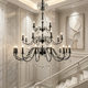 French-Style Duplex Staircase Chandelier, Light Luxury Retro Black Crystal Candle Lamp, American-Style Open-Space Living Room, Bedroom, Dining Room Lamp