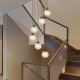 French-Style Staircase Light, Rotating Duplex Chandelier, American Retro Style Villa Light Luxury Glass Suspended Hall Lighting Fixtures