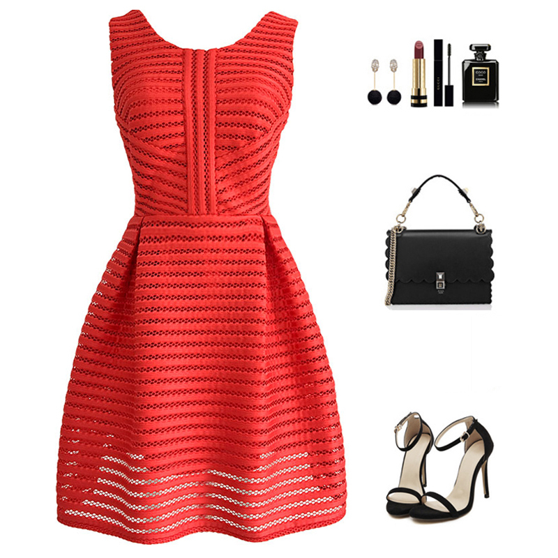 Elegant Ladylike Sleeveless Hollow-Out Puffy Dress for Women 2025 New Style Birthday Party Banquet Mini Dress