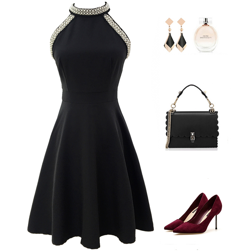 Waist-Cinching Puffy Dress for Women, New Summer Style, Halter Neck, Off-Shoulder, Socialite Party Dress, Elegant Hepburn Little Black Dress