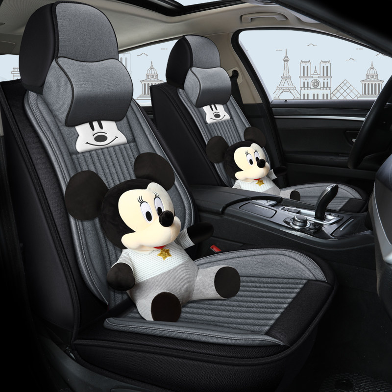 Car cushion Four Seasons Universal surround seat cover mesh Red Katong cute seat cover linen fabric Winter Seat Cushion