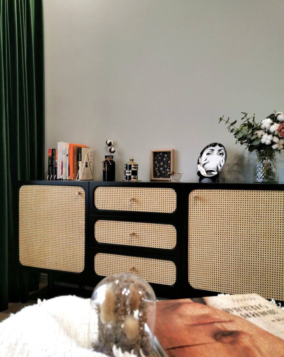 Solid wood rattan dining cabinet Nordic creative small apartment tea cabinet storage cabinet home storage cabinet porch cabinet customization