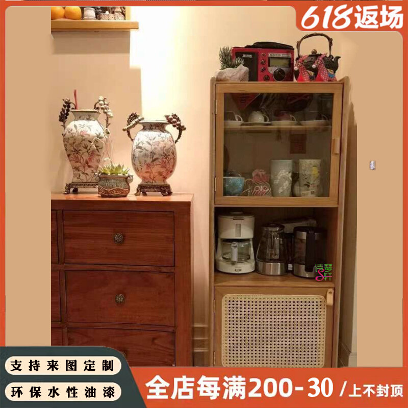 Solid wood high cabinet Nordic storage locker small apartment living room against the wall cabinet home storage sideboard tea cabinet