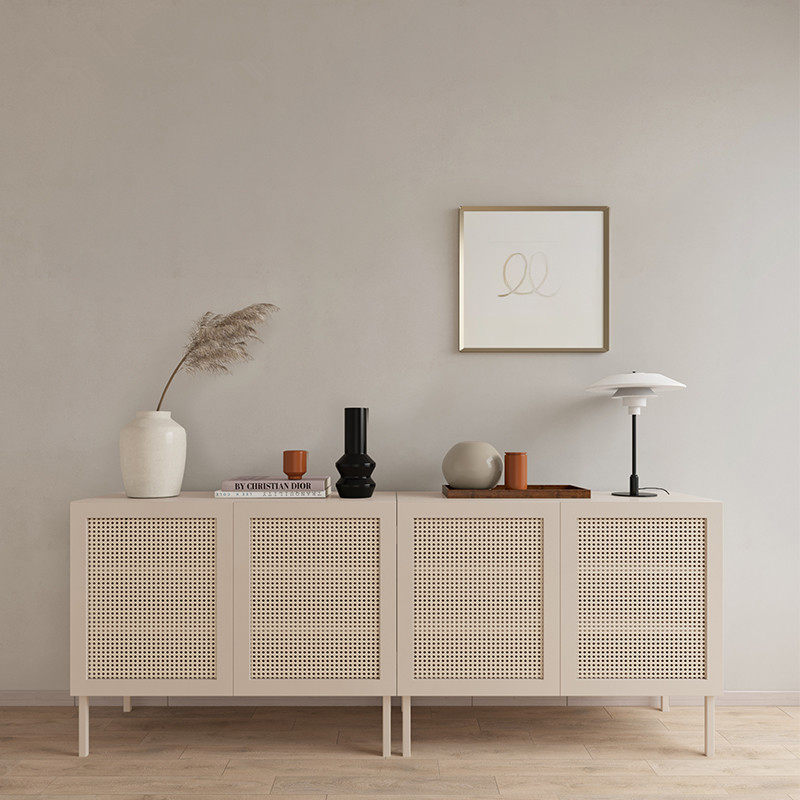 Nordic solid wood rattan woven dining cabinet Japanese modern simple tea cabinet entrance cabinet small apartment bedroom foyer shoe cabinet