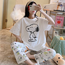 Pajamas for Women Summer Pure Cotton Short-Sleeved Korean Style Cute Pants Thin Section 2021 Snoopy Loose Homewear Set