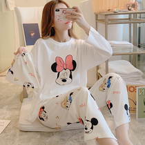 Pure cotton pyjamas womens spring and autumn long sleeves Korean version Mouse cute sweet and beautiful student All cotton thin family clothes two suits