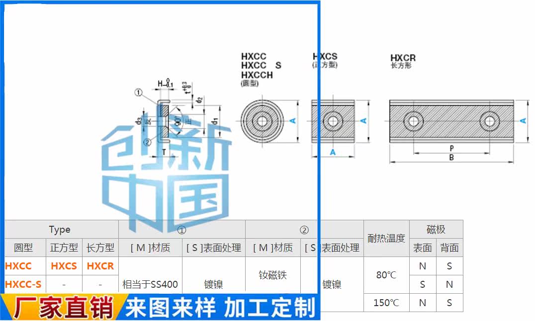 Magnet with flat head bolt stop type round HXCC-S8 10 12 12 15 20 25