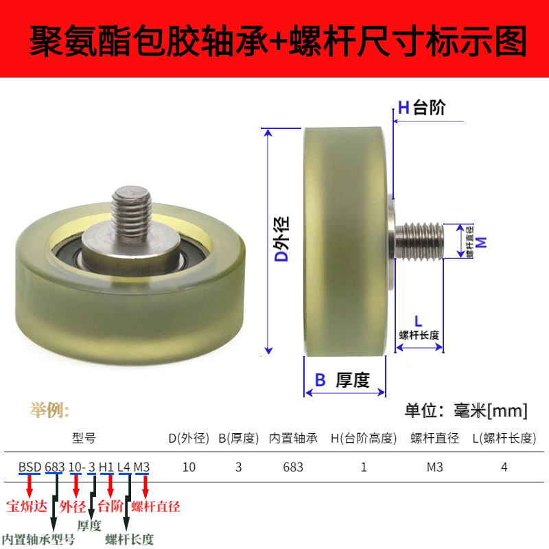 696 Glue Bearing Silent Pulley 608 Abrasion Resistant Plus Shaft Clear Polyurethane Rubber Wheel 626PU with Screw Roller