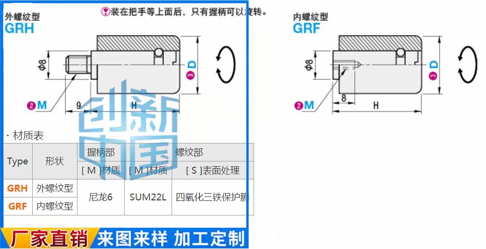 Small swivel grip GRH GRF