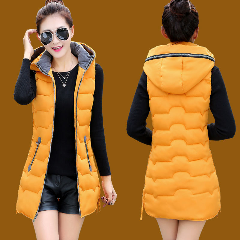 Women's Mid-Length Autumn and Winter Thickened Slim-Fit down Vest, Plus-Size Women's Versatile Vest Jacket in Bright Colors, Trendy