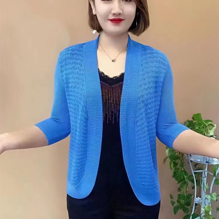 New Sun-Protective Shawl Cardigan for Middle-Aged and Elderly People, High-End Summer Top, Ice Silk Knitwear, Fashionable and Stylish
