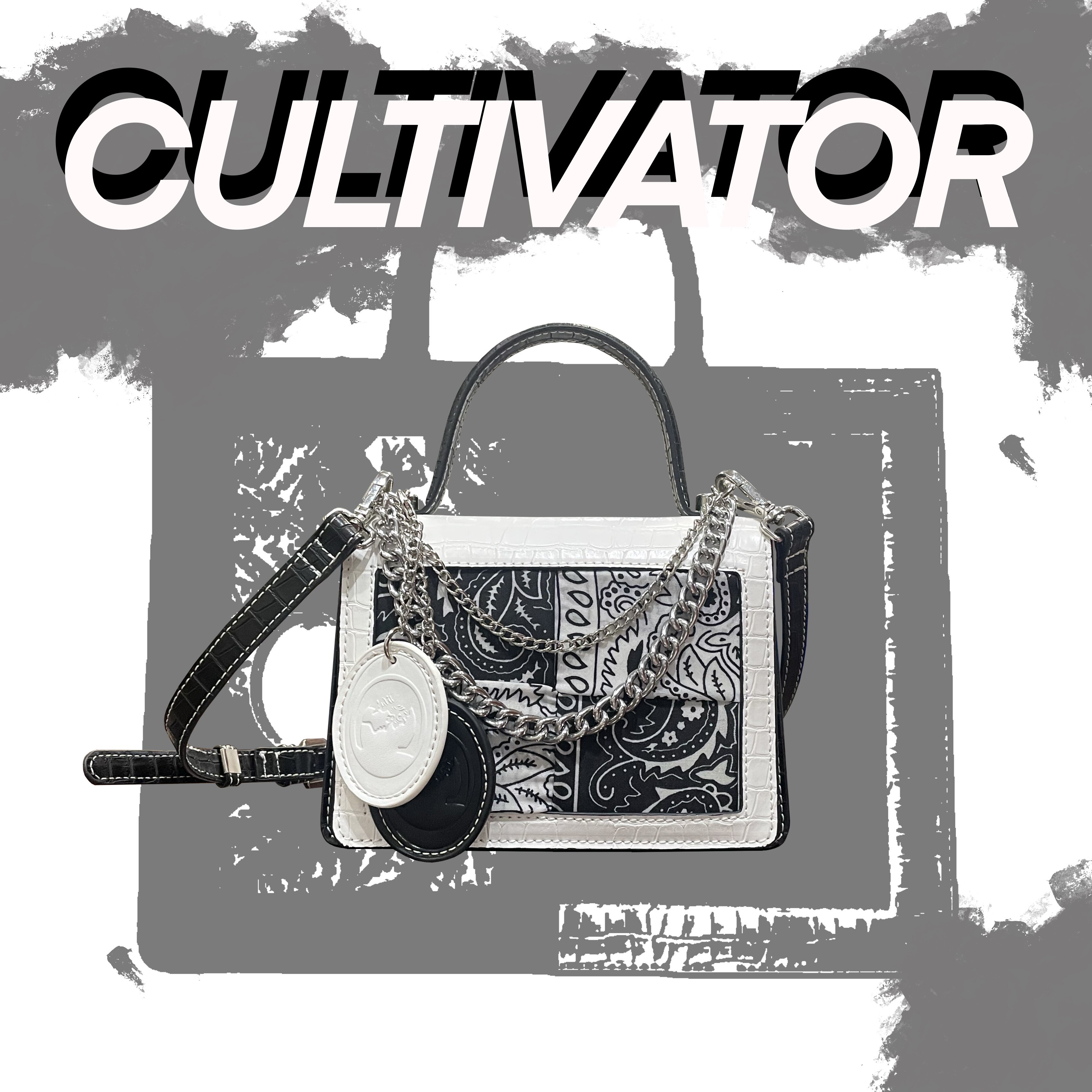 Cultivator original trendy street black and white cashew square scarf crocodile pattern leather flap portable crossbody bag