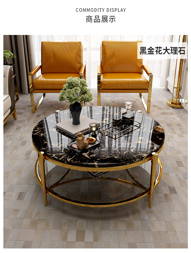 bàn cà phê bằng đá cẩm thạch hiện đại căn hộ nhỏ nhỏ gọn thời trang thép không gỉ vòng bảng trà kết hợp đồ nội thất Tần ánh sáng hổ sang trọng - Bàn trà bàn trà đôi