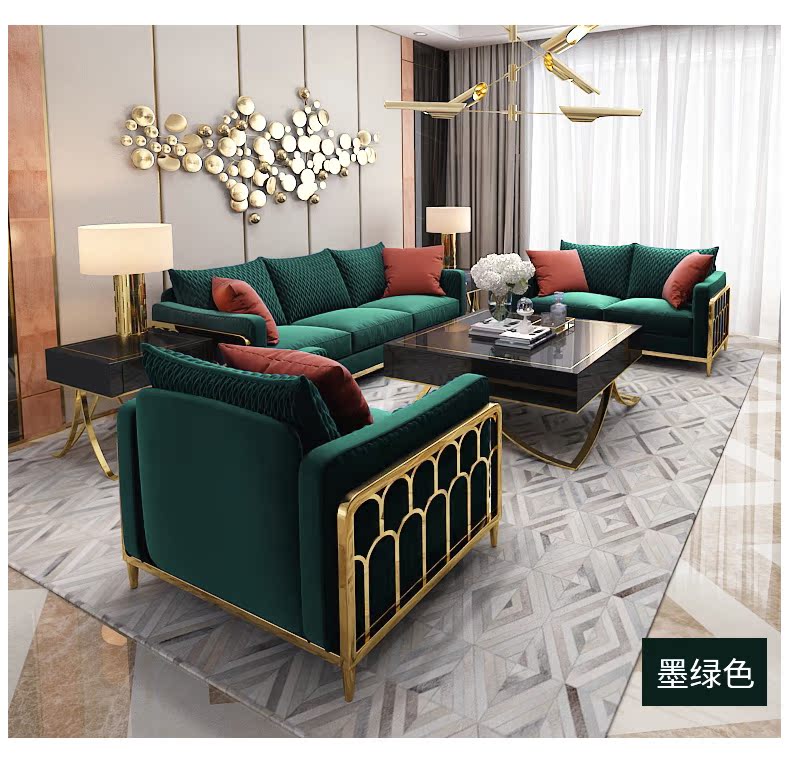 Tần đồ nội thất hổ vải ánh sáng sang trọng hiện đại sofa phòng khách nhỏ gọn kết hợp của gia đình nhỏ bằng thép không rỉ nhà rửa - Ghế sô pha sofa da