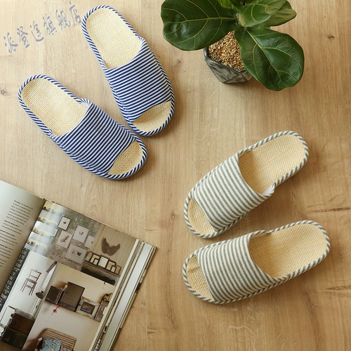 Японская и корейская пара полосатые домашние тапочки весна и летние крытые деревянные напольные бумаги и травяной бассейн