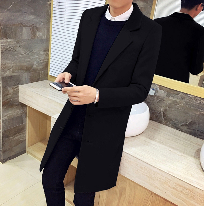 Spring and Autumn Lapel Trench Coat for Men, Mid-Length, Simple Solid Color, Japanese Style Trendy Men's 2025 New Loose Thin Jacket
