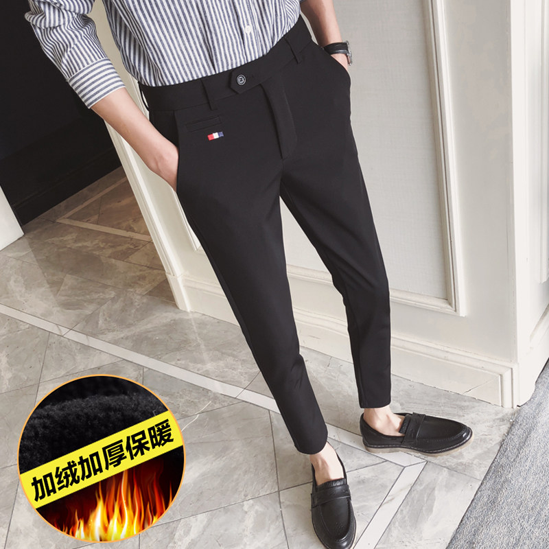 Spring and summer new nine cent pants youth elastic elastic suit pants men's casual pants Korean slim suit small leg pants
