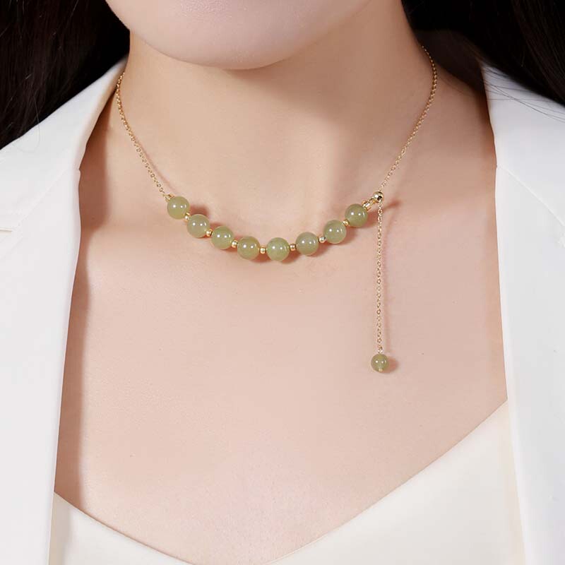 Natural Hetian Jade Post-Thyroid Surgery Scar Cover Necklace, Pure Silver Adjustable Fashionable Neck Scar Cover Necklace