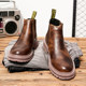 High top Chelsea boots men's genuine leather winter plus velvet warm cotton shoes British Martin boots retro casual sleeve short boots