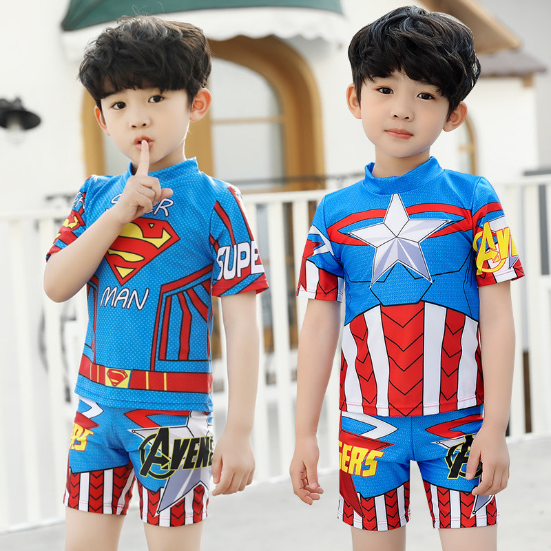 Boy two-piece children's swimsuit short sleeve sunscreen dry cartoon spider-man paddy pig page