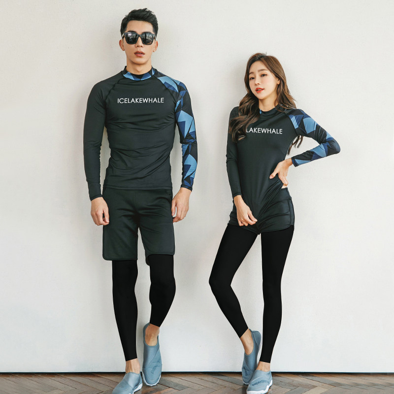 Korean Version Swimsuit Women's Conservative Two Style Flat Angle Long Sleeve Sunscreen Spa Sports A Slim Cover Lovers Wetsuit Suit