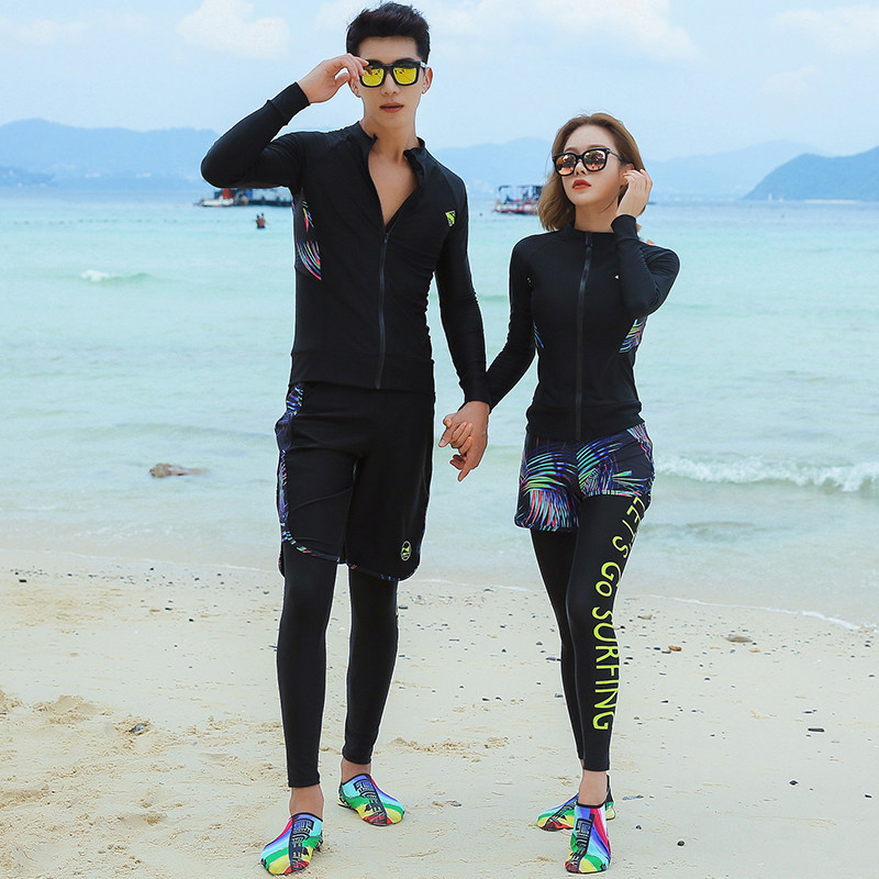 Male and female couple two-piece swimsuit Long sleeve sunscreen quick-drying snorkeling wetsuit Zipper jellyfish swimsuit set