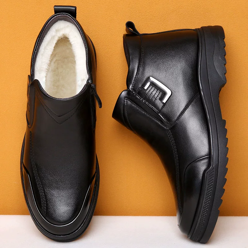 Keep warm non-slip low boots, genuine leather, for middle age
