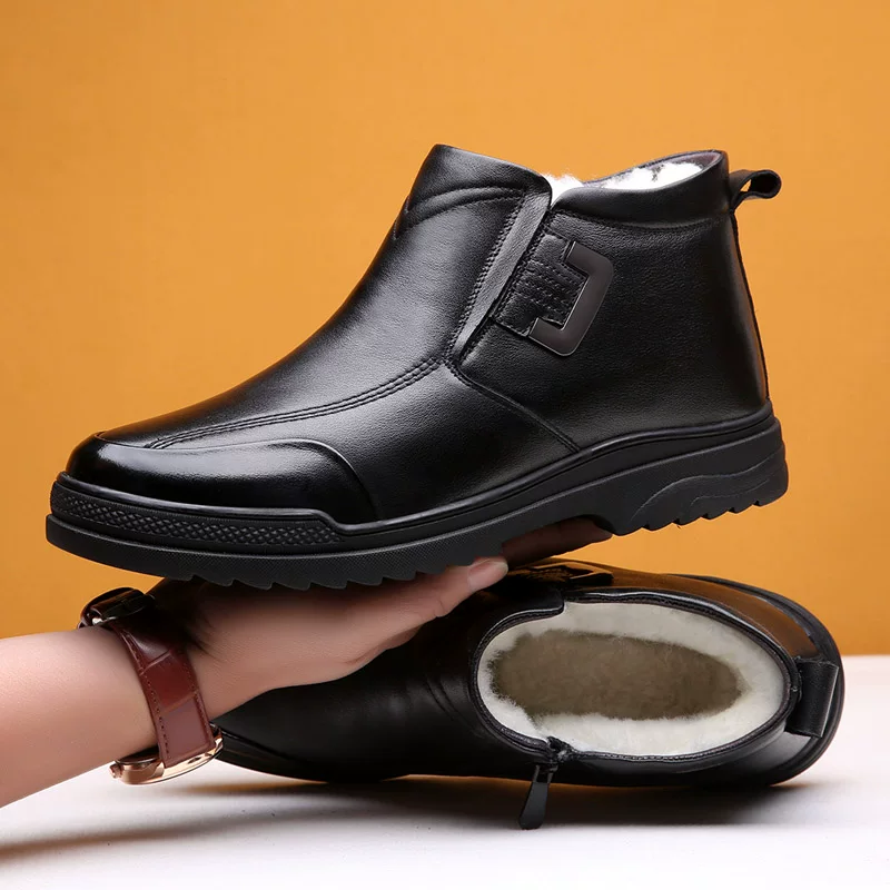 Keep warm non-slip low boots, genuine leather, for middle age
