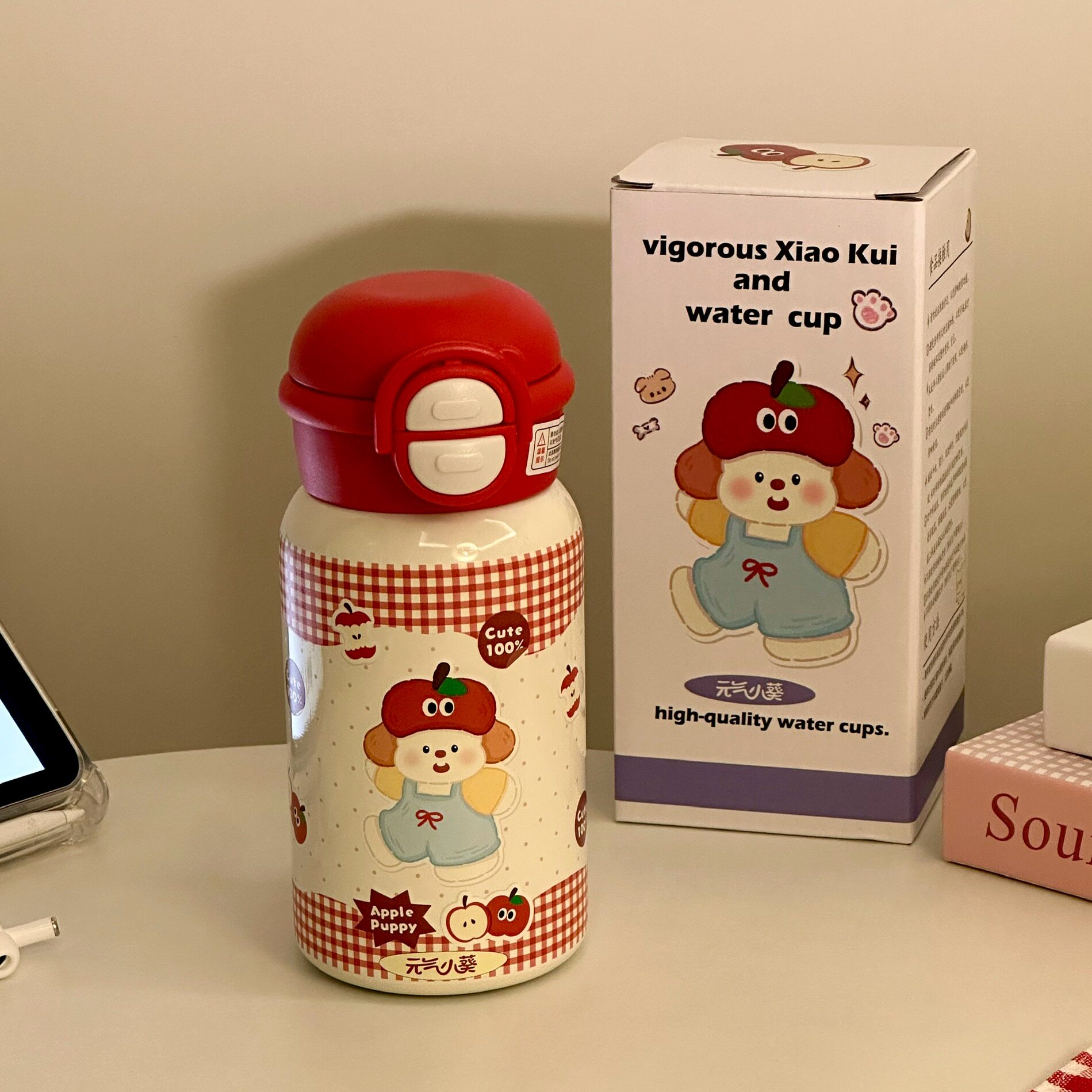 Вакуумная колба Apple puppy, большая студенческая чашка для воды высокого качества с соломинкой, новая чашка из нержавеющей стали 316