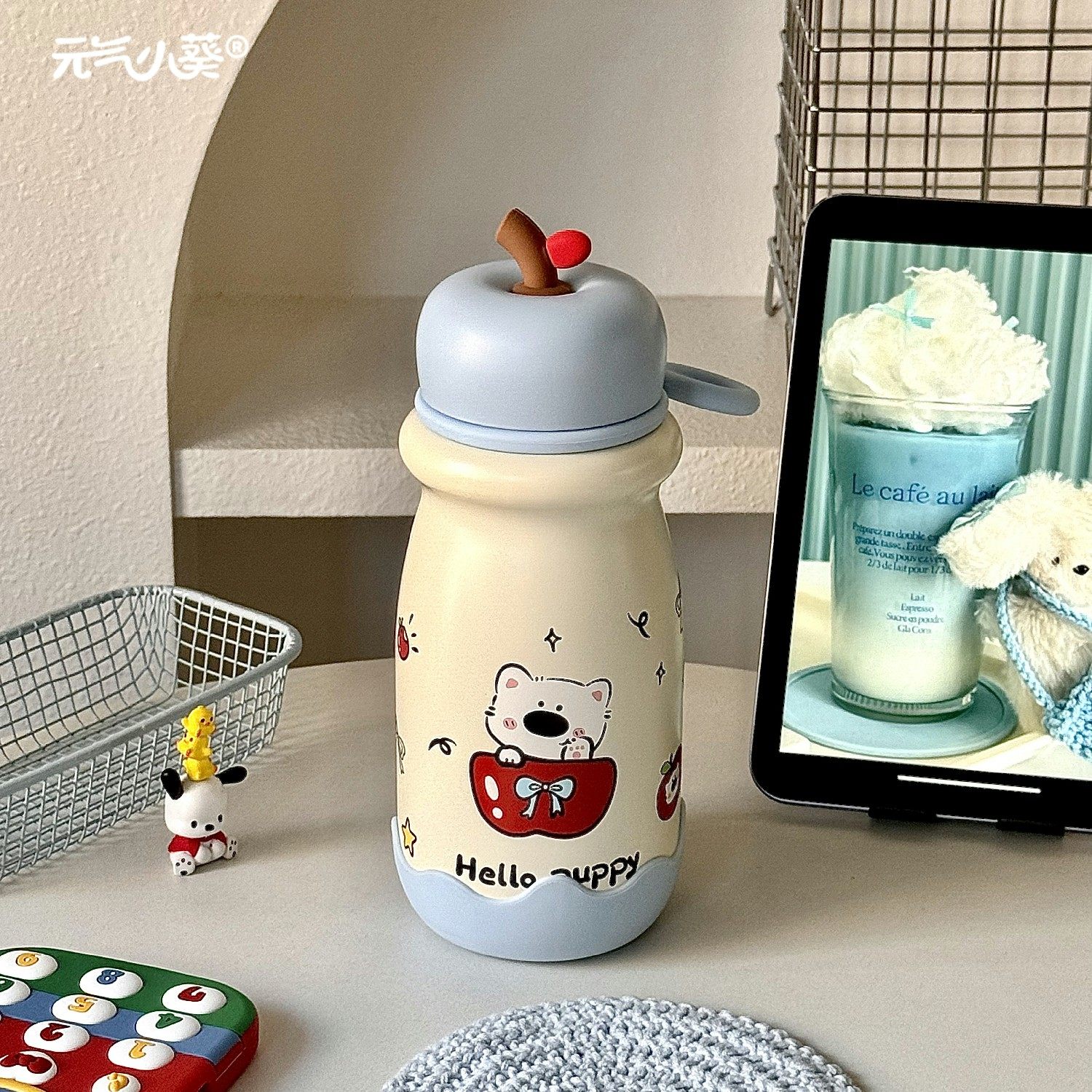 Вакуумная колба Cute apple puppy для девочек, новая высококачественная студенческая портативная чашка с подъемным кольцом из нержавеющей стали 316