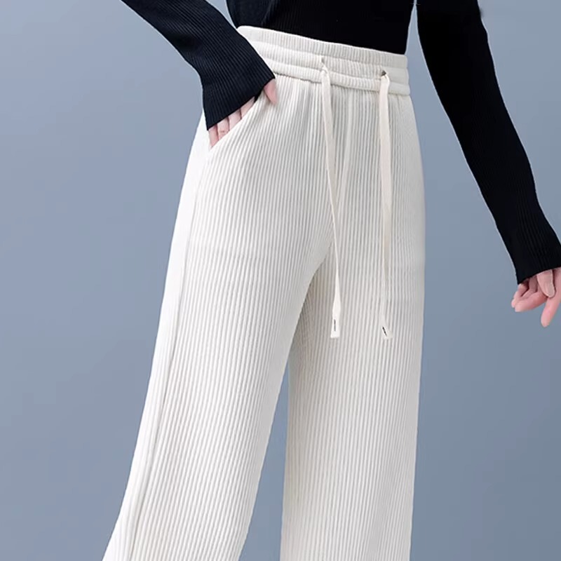 White Chenille Wide-Leg Pants for Women 2026 New Popular Style Loose High-Waisted Drapey Casual Straight-Leg Pants for Ladies