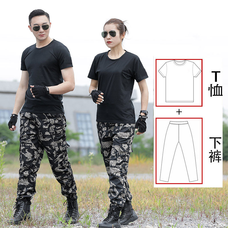 Summer camouflage suit T-shirt men's breathable thin military fan tactical black outdoor sports tight T workout top