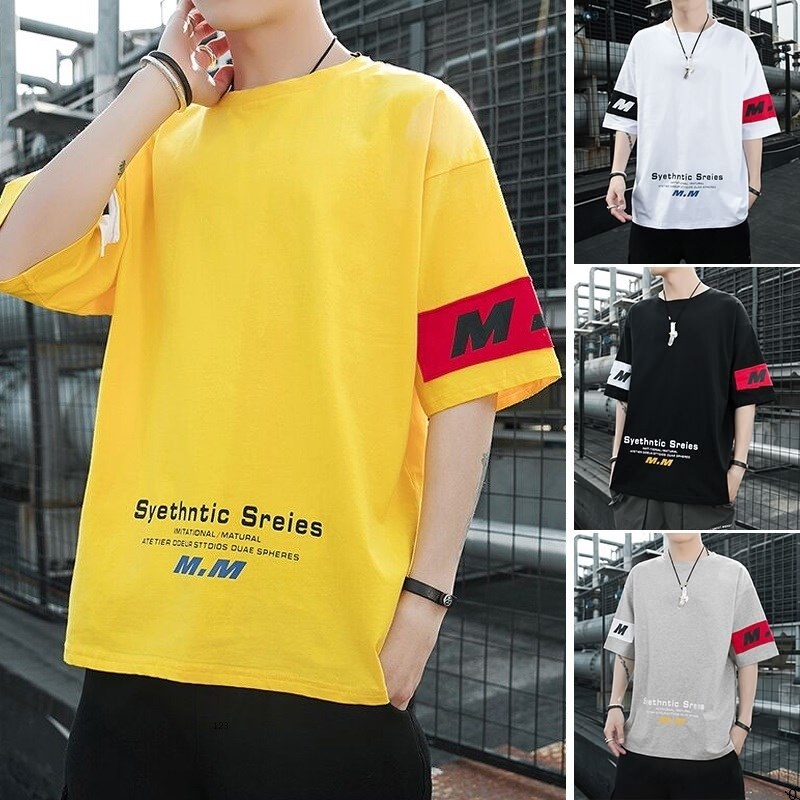 2022 Summer New Men Short - sleeved t - shirt Korean Edition Students with loose and half - sleeve in tide shirts